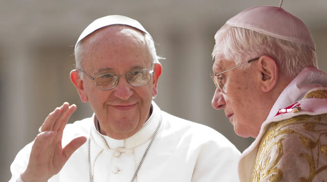 Two recent Popes. Francis (Jorge Mario Bergoglio) and Benedict XVI (Joseph Alois Ratzinger)